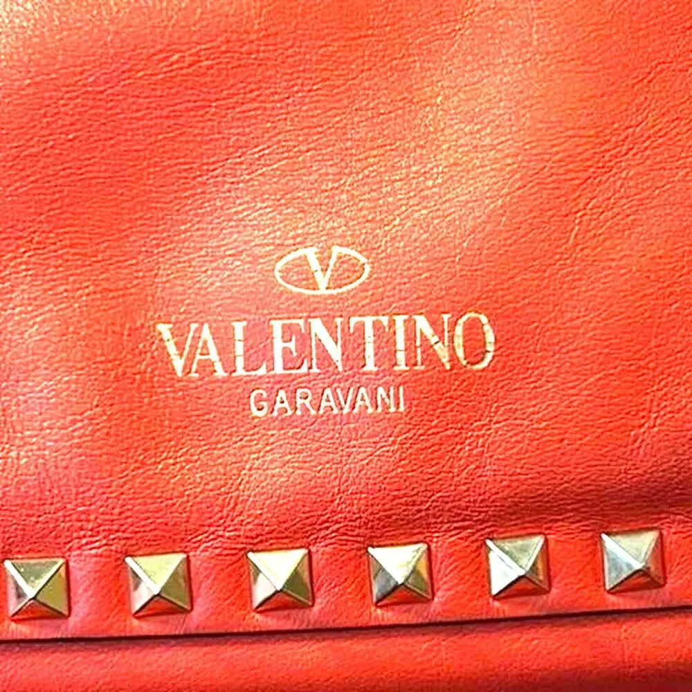 Valentino Garavani Rockstud Red Gold Studded Leather 2Way Satchel Bag Glam Rock